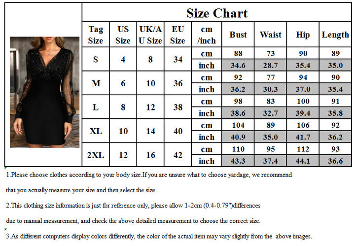 Mesh V-neck Sequined Long Sleeve Dress Dress Women