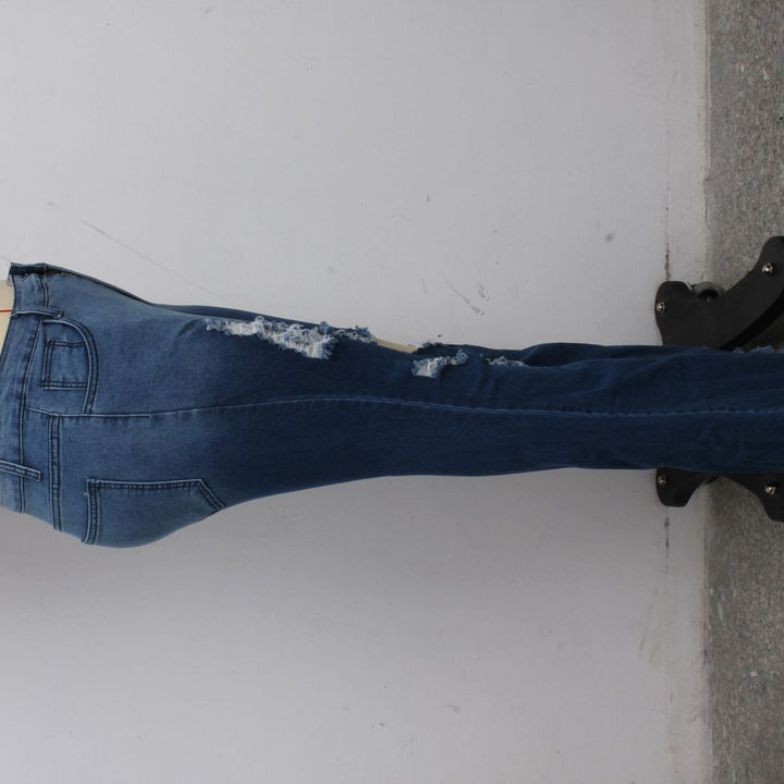 Fashion Knee Ripped Slim Denim Stretch Jeans