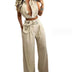 Solid Color Lapel Sexy Sleeveless Top Casual Pants Set