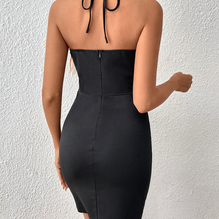 Halter Lace-up Women's V-neck Dress