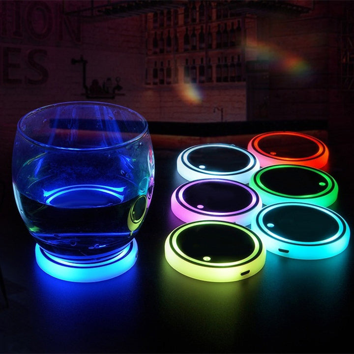 Colorful Cup Holder LED Light-up Coaster Solar & USB Charging Non-slip Coaster